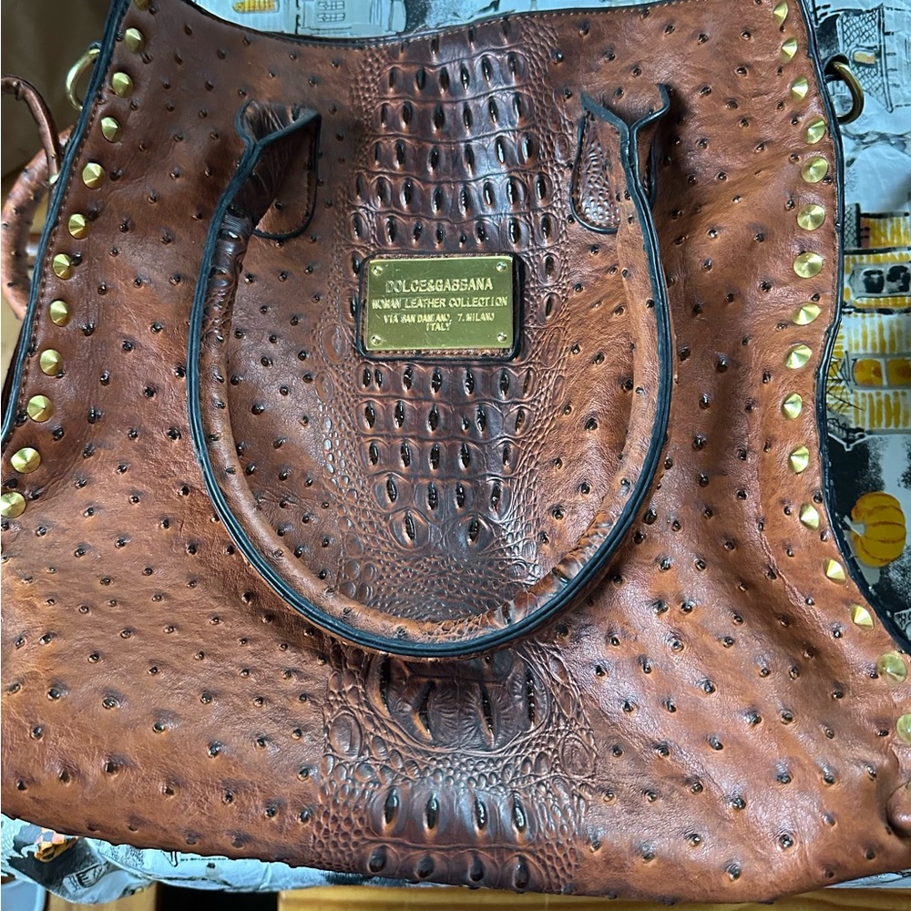 Dolce & Gabbana Textured Brown Tote with Gold Accents